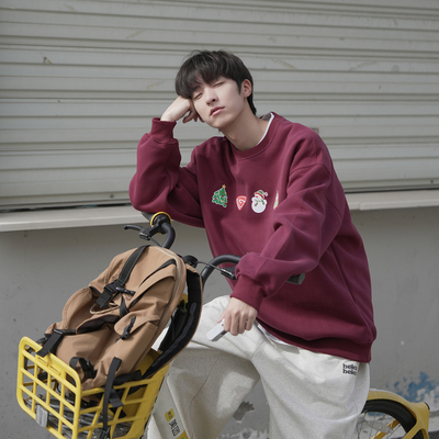 圣诞毛巾绣卫衣男重磅套头衫