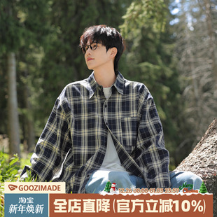 衬衣外套男款 港仔文艺男长袖 男生加绒男士 男秋冬复古寸衫 格子衬衫