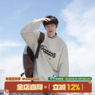 GOOZI MADE 410g重磅字母印花圆领卫衣男冬季男生内搭打底套头衫