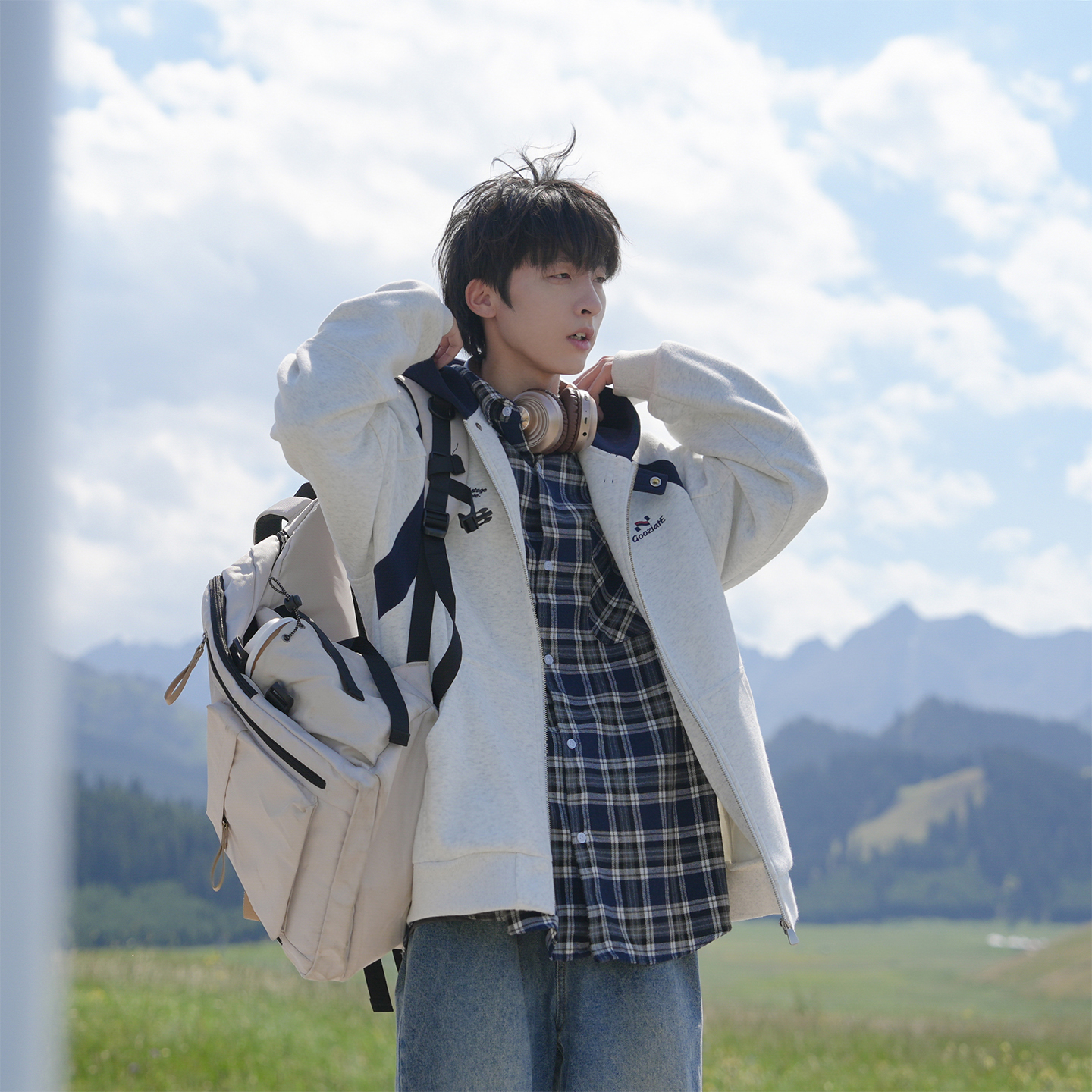 420g重磅拼色连帽开衫卫衣男