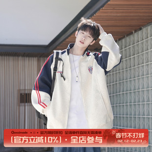 GOOZI MADE 美式织带刺绣外套男春季2026新款青少年插肩袖夹克衫