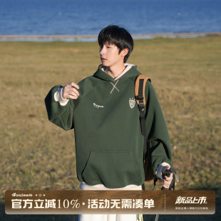 GOOZI MADE 学院风复古连帽卫衣男秋季做旧印花宽松男生套头上衣