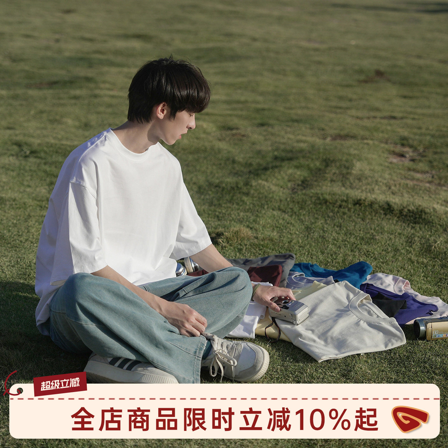 GOOZI MADE 白色短袖t恤男夏季重磅宽松日系男生打底半袖上衣男款