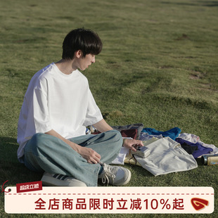 上衣男款 GOOZI 重磅宽松日系男生打底半袖 t恤男夏季 MADE 白色短袖