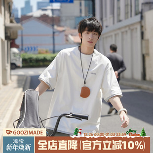 T恤男夏季 270g重磅假两件索罗娜凉感短袖 拼接刺绣上衣 MADE GOOZI