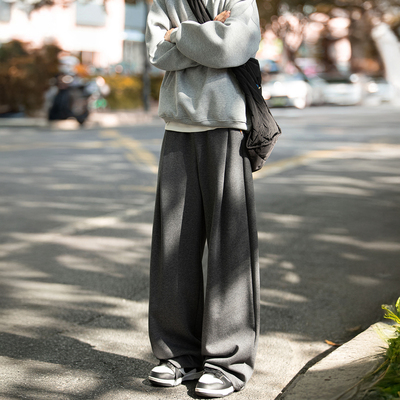 港仔文艺男深灰色休闲裤男秋冬2025新款日系男生宽松直筒运动卫裤