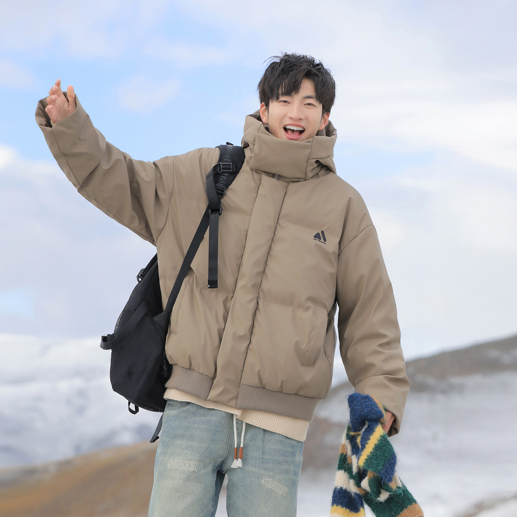 港仔文艺男美式高领羽绒服男加厚