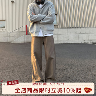 GOOZI MADE卡其色直筒休闲裤男春秋美式复古男生宽松垂感纯棉裤子