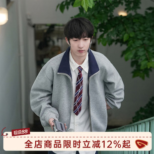 GOOZI MADE 美式cleanfit双拉链立领卫衣男秋季重磅男生夹克外套
