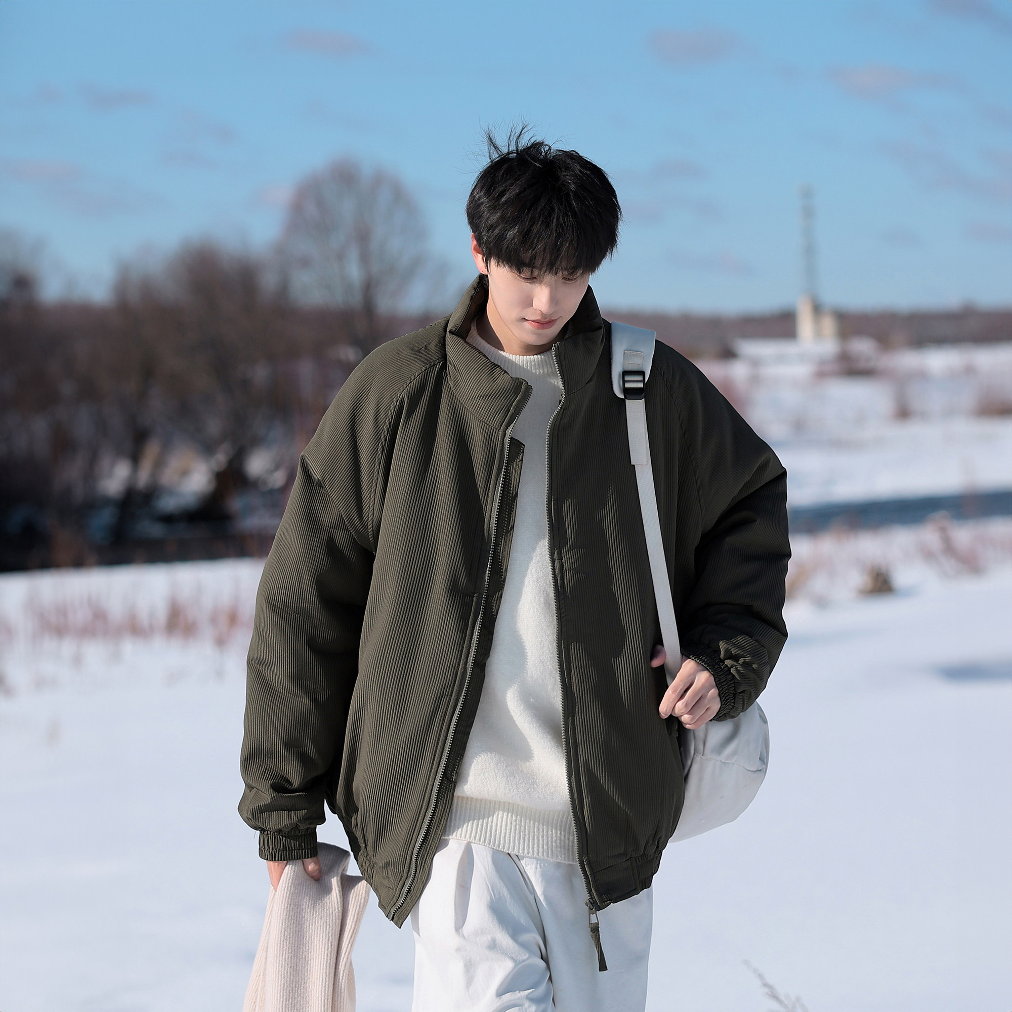 港仔文艺男灯芯绒面包服棉衣加厚