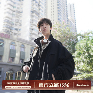 GOOZI MADE 黑色立领飞行员夹克男秋季美式男生宽松短款工装外套