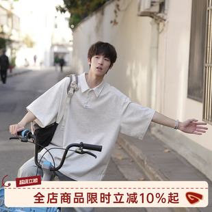 GOOZI MADE 300g重磅翻领短袖T恤男夏季青少年纯色半袖POLO衫上衣