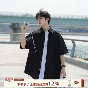 男夏季 新款 宽松男款 GOOZI 男生工装 衬衫 男士 衬衣外套 MADE黑色短袖