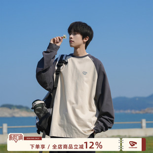 长袖 280g重磅插肩袖 T恤男春季 美式 上衣 GOOZI 双纱纯棉打底衫 MADE