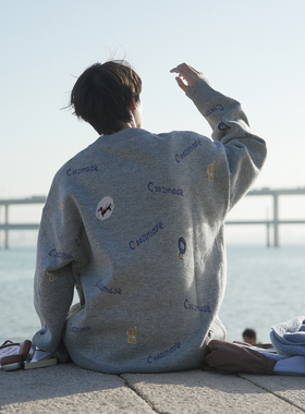 GOOZI MADE 腊肠狗提花毛衣男冬季加厚毛线衣美式圆领针织衫上衣