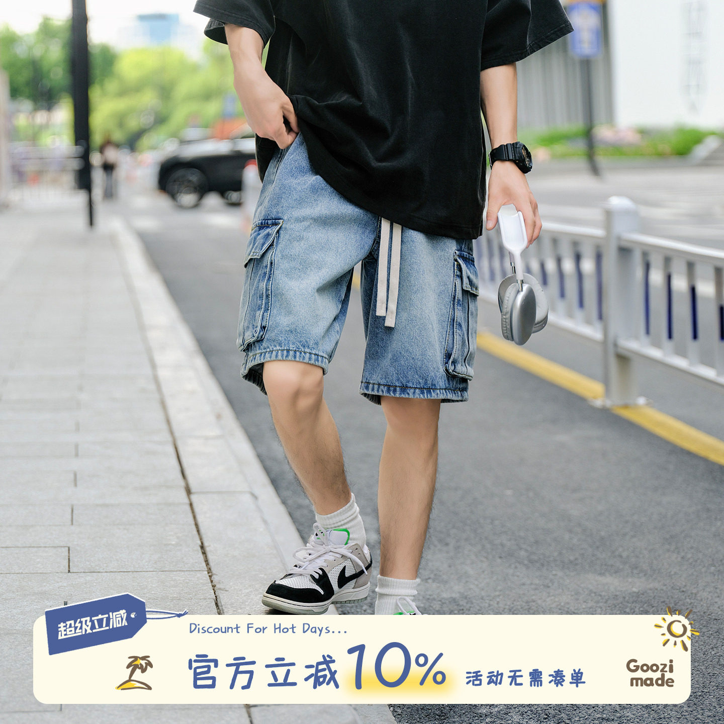 GOOZIMADE多口袋牛仔短裤男夏图片