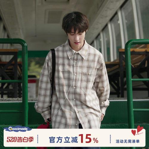 GOOZIMADE字母刺绣长袖衬衫男夏