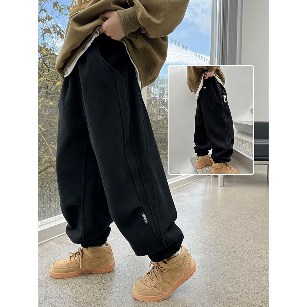 男童加绒裤子一体绒卫裤秋冬2025新款大儿童冬季加厚运动裤帅气潮