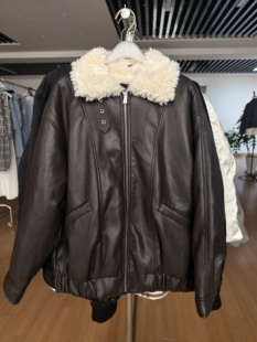 森同款现货外套女2025冬PU仿皮仿羊羔毛oversize夹克101725108005