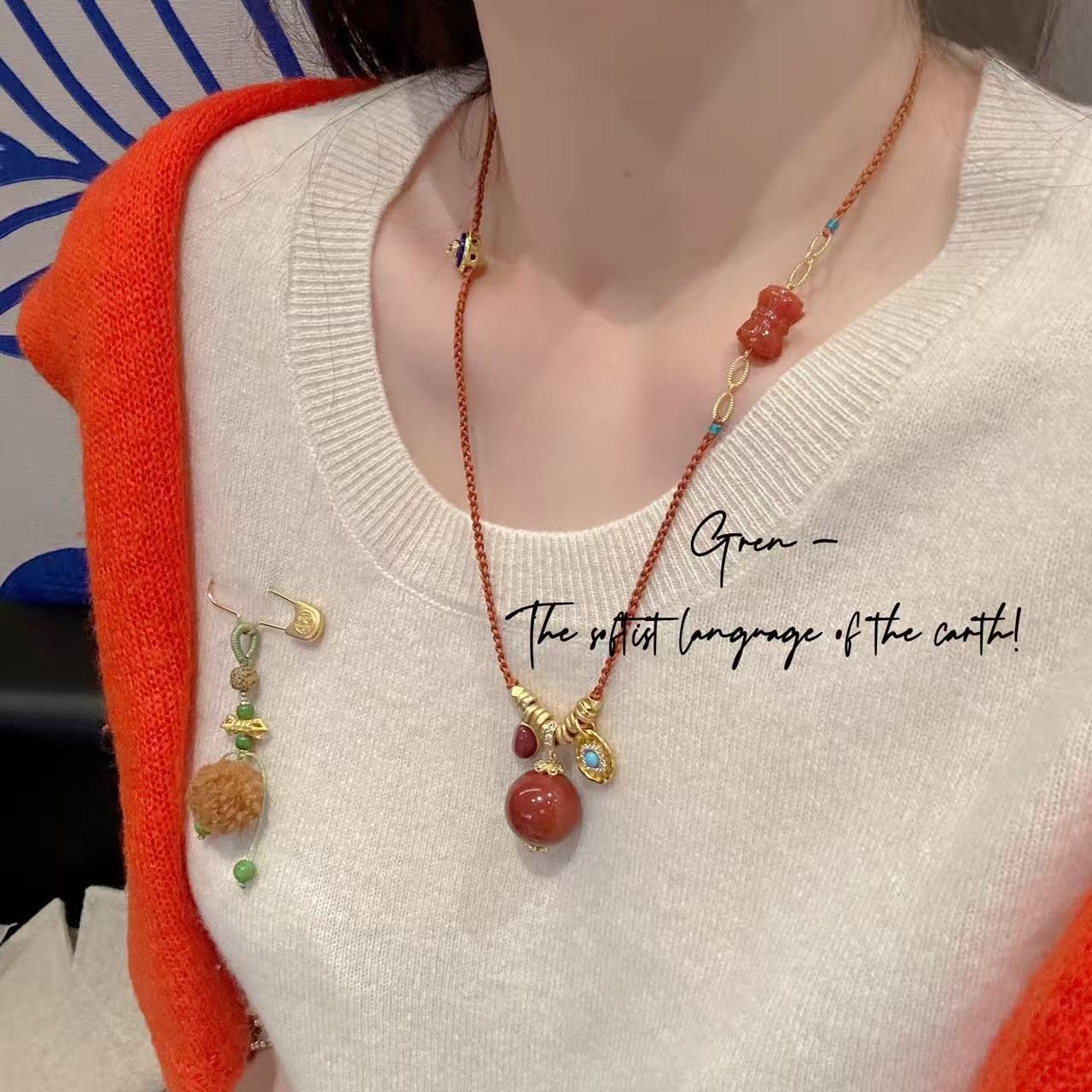 大颗南红玛瑙红翡双链配件流苏红色项链编织毛衣链精致百搭显白,饰品/流行首饰/时尚饰品新,颈饰,淘宝优惠券,粉丝福利购,淘宝优惠卷