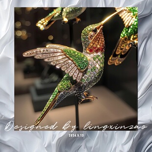 灵心珠宝中国风珐琅彩蜂鸟胸针brooch高档奢华新款饰品