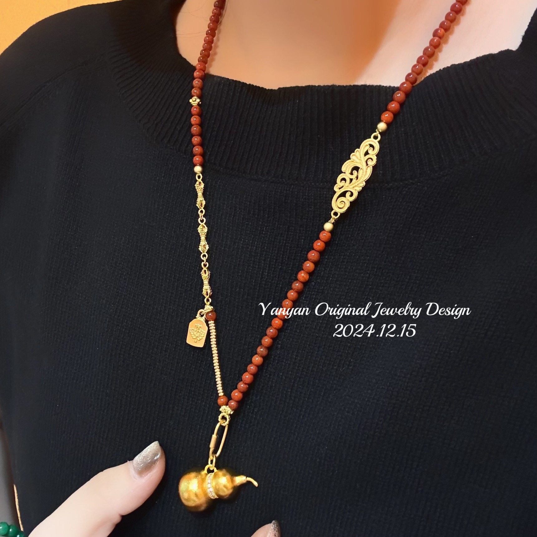 中古新中式复古纯天然红玛瑙项链毛衣链新款葫芦项链高级精致沙金,饰品/流行首饰/时尚饰品新,民族风项链/吊坠,淘宝优惠券,粉丝福利购,淘宝优惠卷