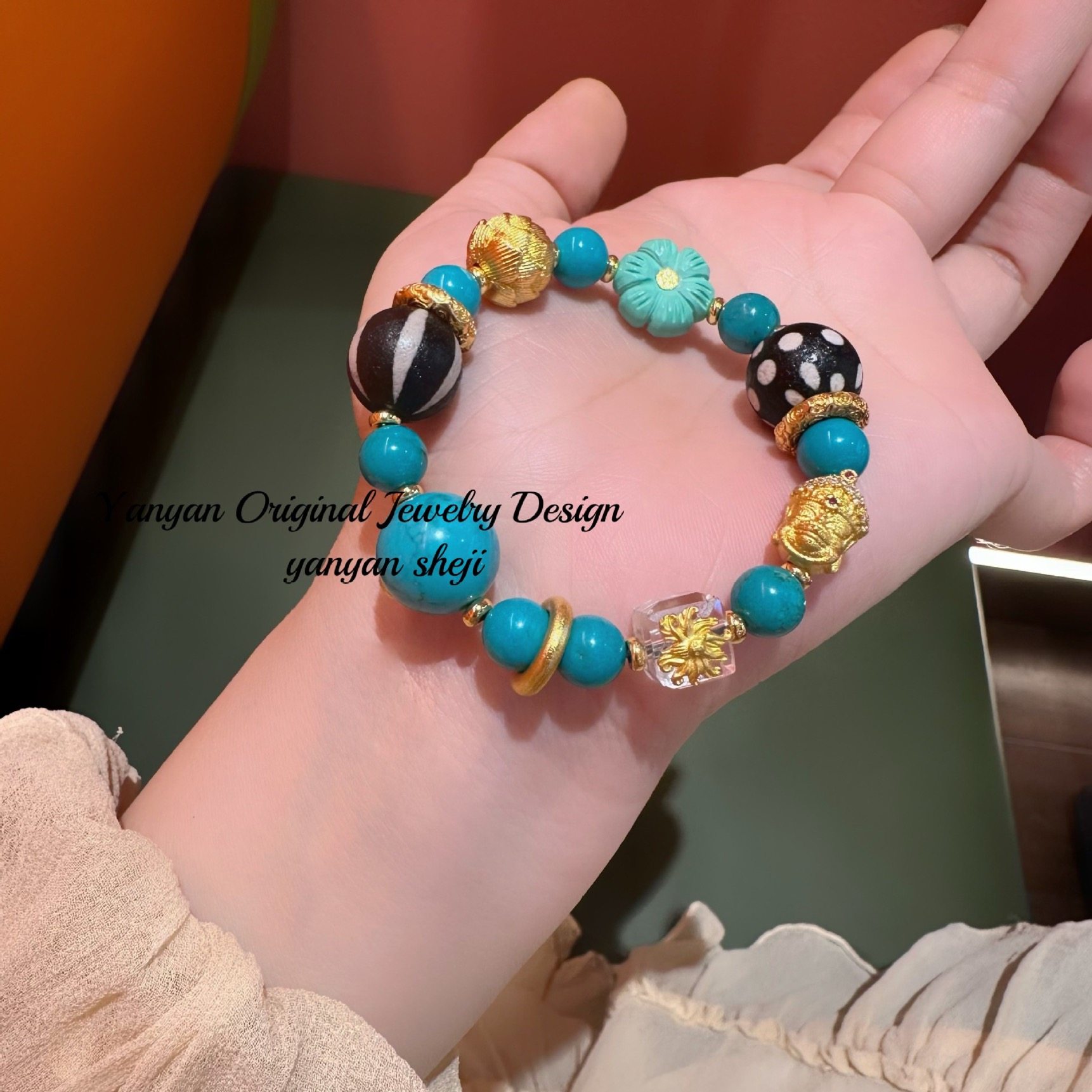 新中式设计温柔显白菱镁矿精致花朵玛瑙黑草莓微镶配饰手串时尚女,饰品/流行首饰/时尚饰品新,手链,淘宝优惠券,粉丝福利购,淘宝优惠卷