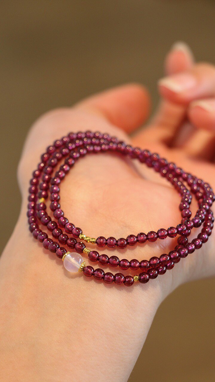 超级显白3mm多圈天然紫牙乌石榴石手链手串闺蜜礼物