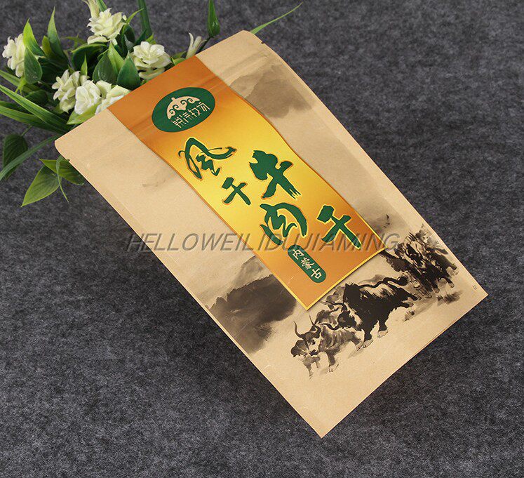 订制PAPER黄牛皮纸开窗肉脯塑料袋定做牛肉干纸塑袋猪肉干包装袋