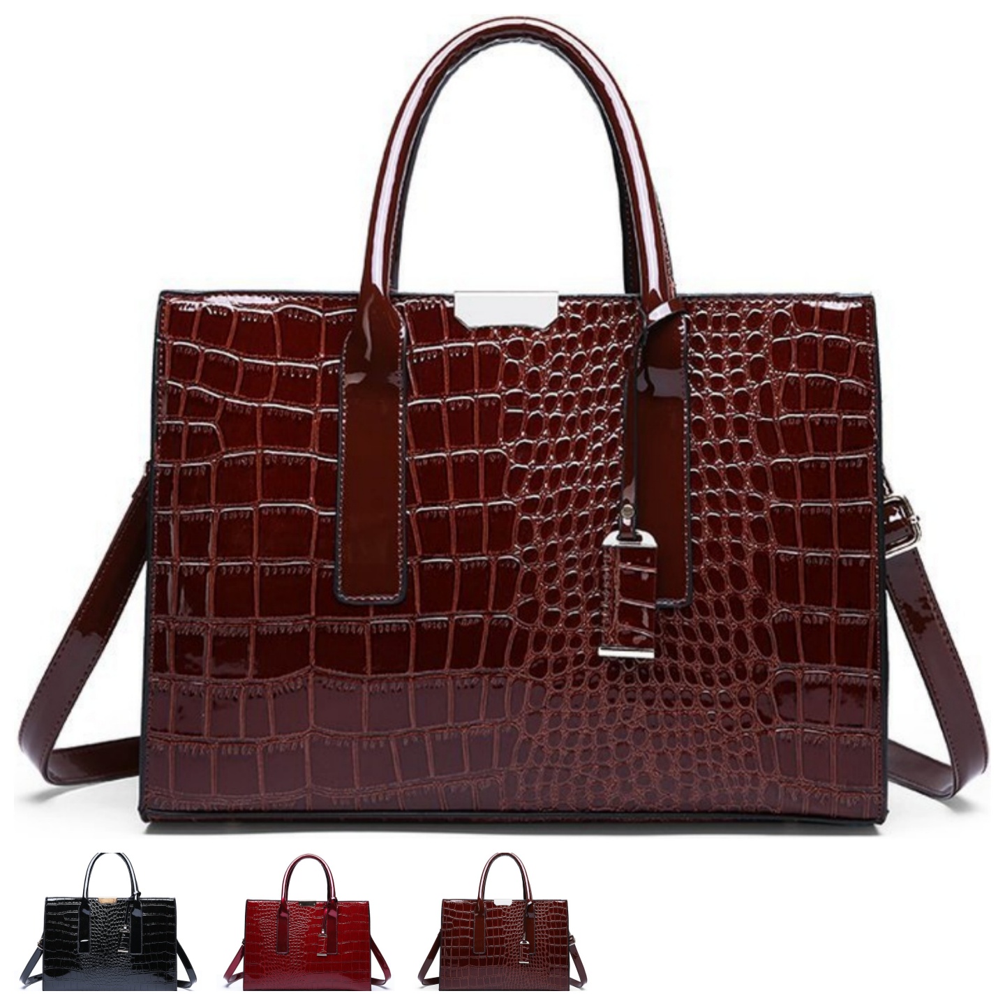 样板间摆件衣帽间软装包鳄鱼纹大容量子母包三件套漆皮亮面大方包