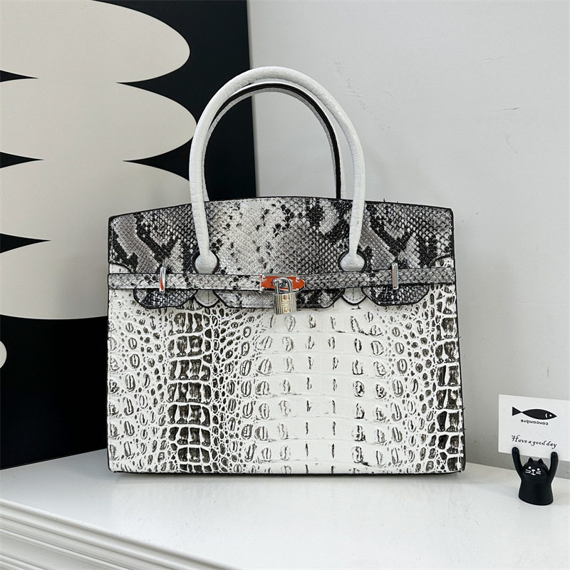 跨境欧美新款大容量凯莉铂金包蛇纹鳄鱼纹时尚百搭潮流单肩