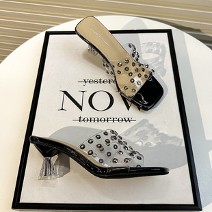 2026新款亮晶晶凉拖鞋女夏外穿时尚高级感高跟鞋软底不累脚一字拖