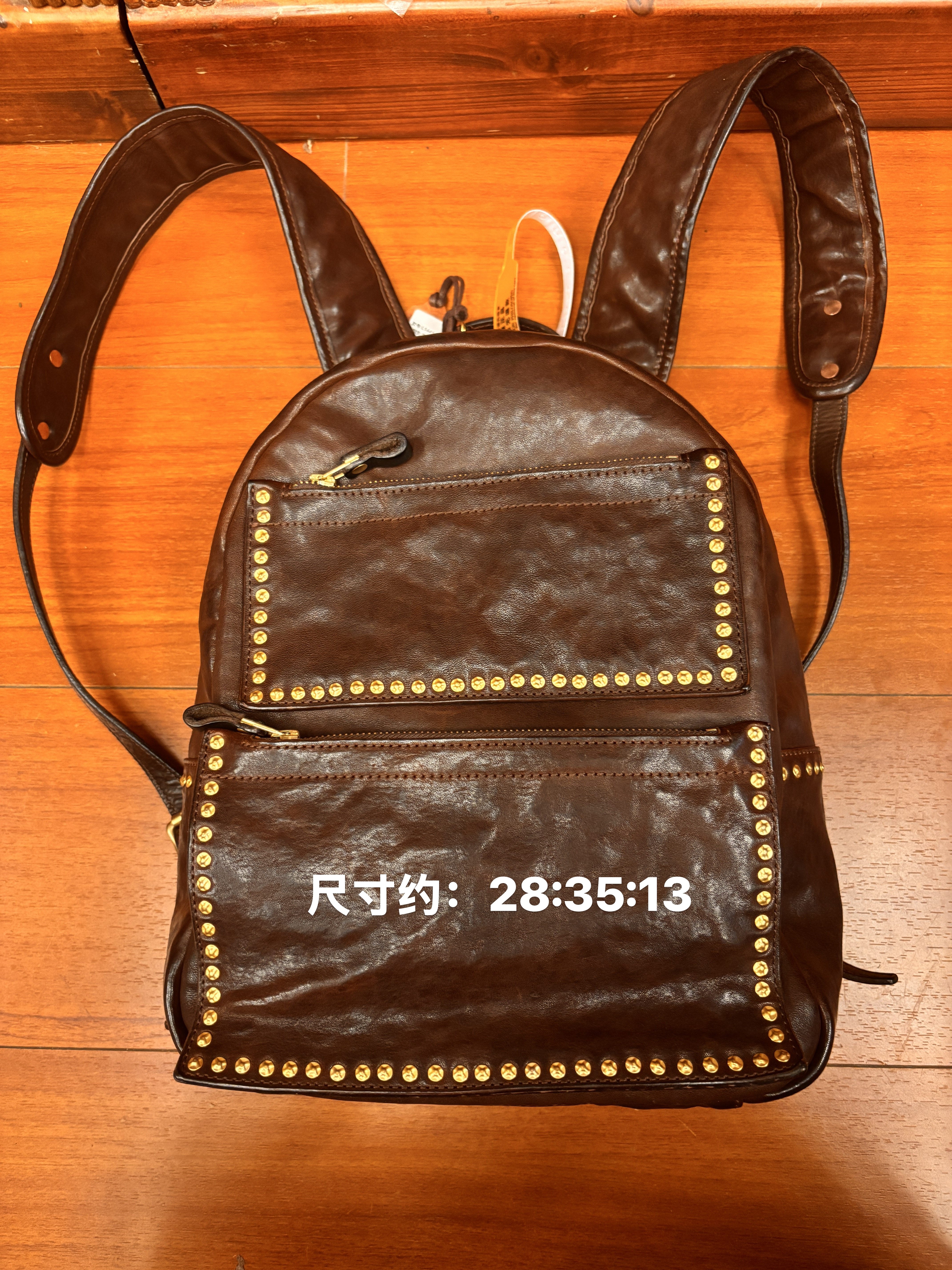 制道重工复古马皮铆钉款双肩包电脑背包旅行包休闲通勤包L14414