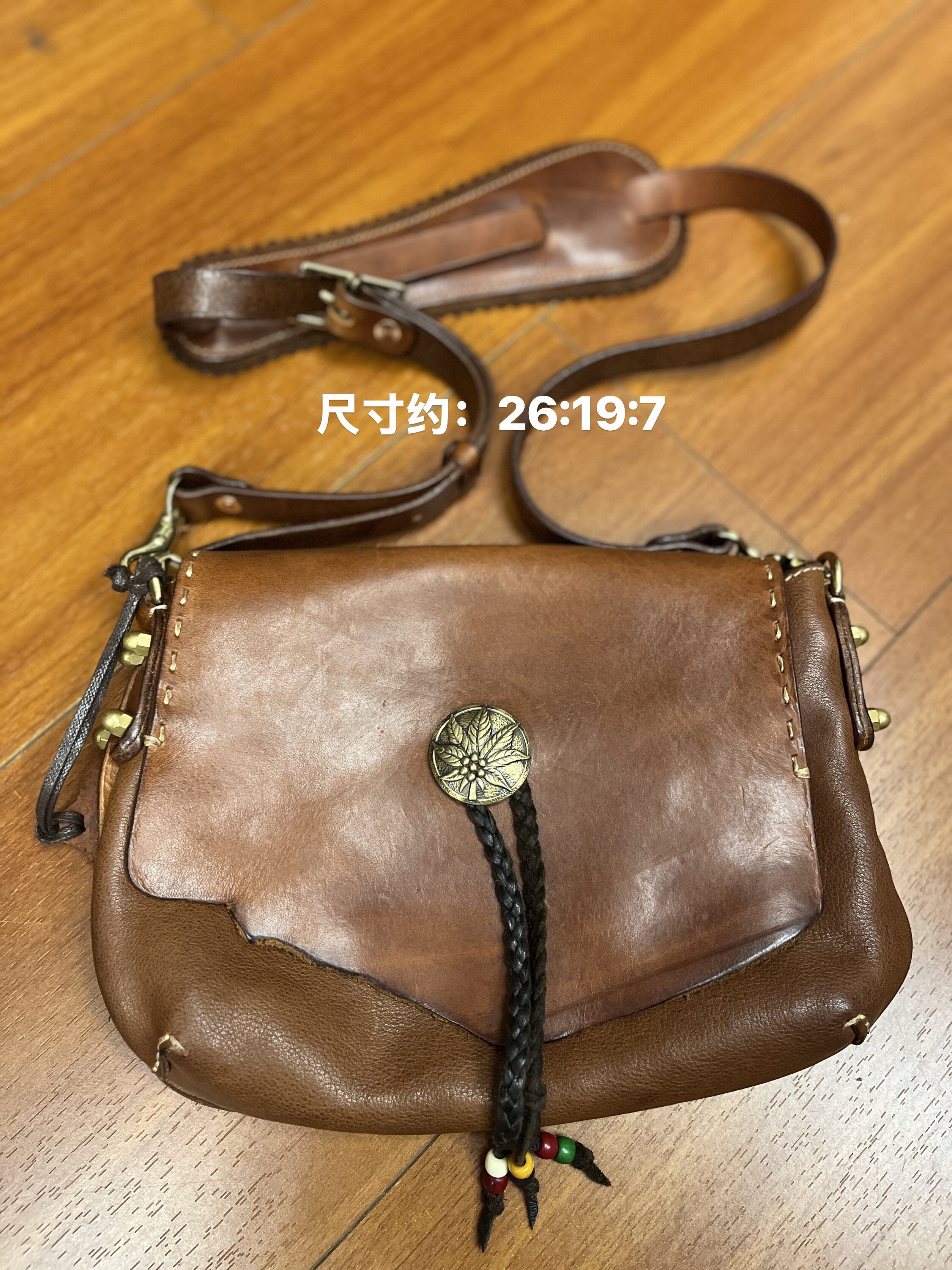 制道牛皮重工水洗小鱼皮随缘包单肩斜挎包休闲通勤轻便复古L11593