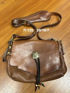 制道牛皮重工水洗小鱼皮随缘包单肩斜挎包休闲通勤轻便复古L11593