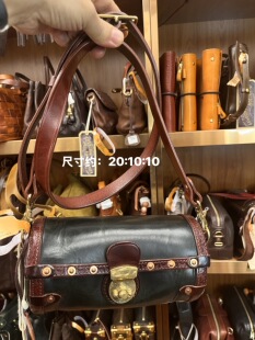 制道头层牛皮绿色巴比龙圆桶包单肩斜挎包休闲通勤小包L10783