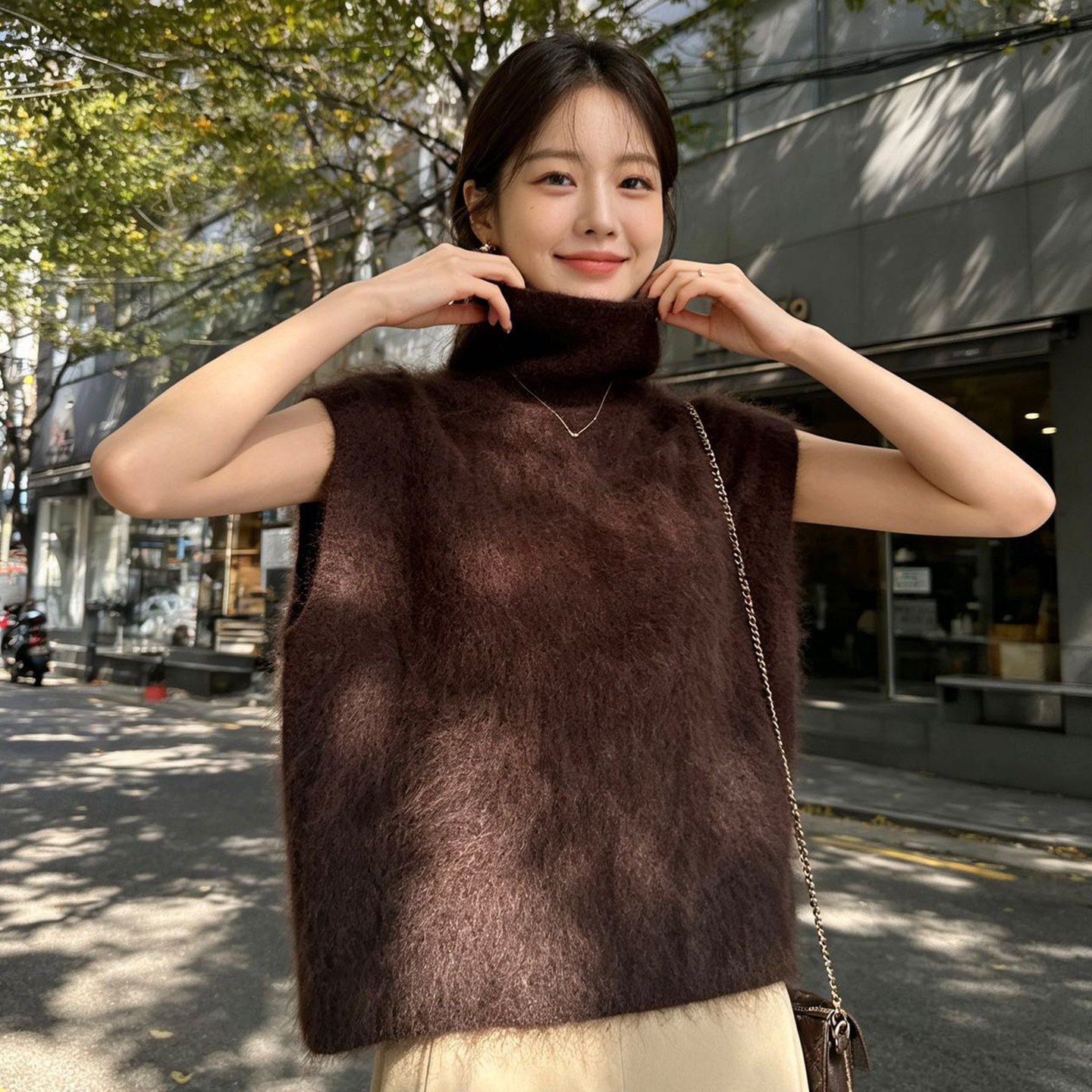 叠穿羊毛拉绒针织背心马甲女秋冬新款山羊绒拉毛无袖毛衣高领坎肩