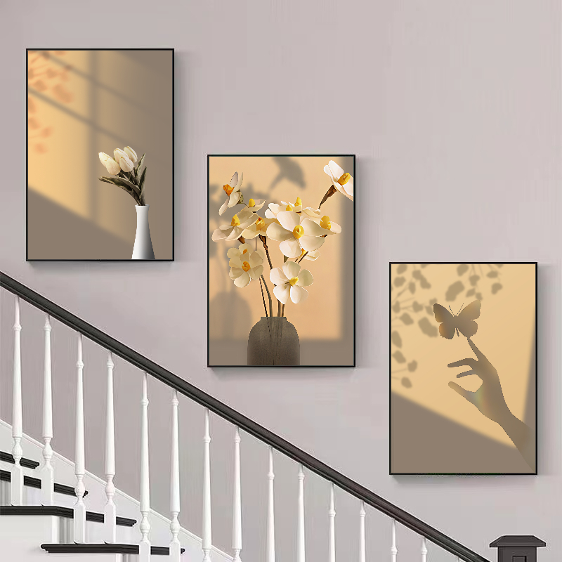 楼梯装饰画现代简约走廊过道挂画北欧房间背景墙上壁画客厅三联画