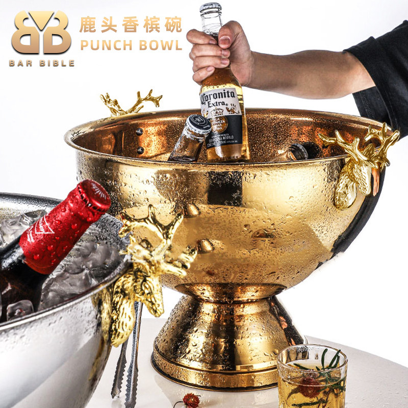 酒吧调酒镜面不锈钢香槟碗Punch Bowl水果盆啤酒桶宾治盆香槟冰桶