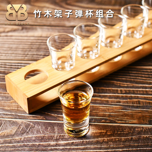 酒吧调酒 玻璃白酒杯烈酒杯子弹杯Shot竹木一口杯架B52鸡尾酒杯