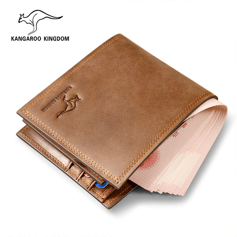 真澳袋鼠小钱包男真皮短款多功能驾驶证卡包头层牛皮青年横款皮夹