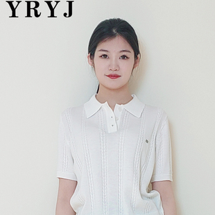 YRYJ女装商场同款通勤舒适百搭POLO领短袖针织衫上衣女351003137
