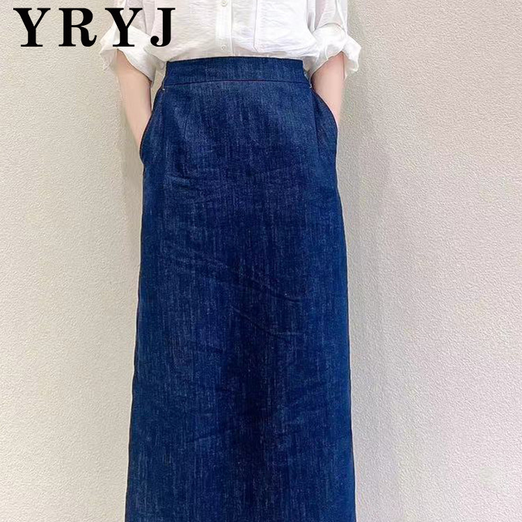 YRYJ商场同款2025春款通勤舒适百搭亚麻牛仔半裙包裙女8551011009