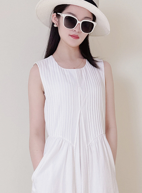 YRYJ女装商场同款2025夏时尚压褶后背镂空背心群连衣裙4352021202