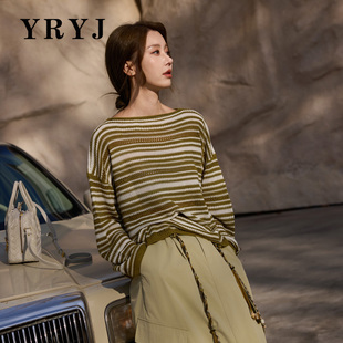 YRYJ春季上新慵懒风镂空条纹圆领长袖针织衫女商场同款6461002725