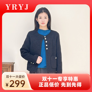 YRYJ2025短款羊毛大衣圆领珍珠扣轻熟简约风商场同款9854034117