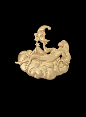 复古磨砂质感雾金摘星捧月仙女中古胸针vintage