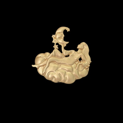 复古磨砂质感雾金摘星捧月仙女中古胸针vintage
