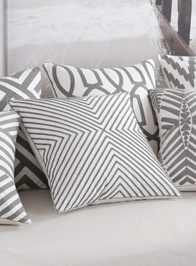 grey灰色全棉刺绣花沙发抱枕现代几何样板房靠垫套 cushion cover