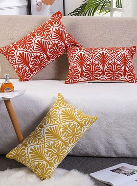 窗花中式古典全棉刺绣花沙发抱枕45长腰靠垫套35*50cushion cover